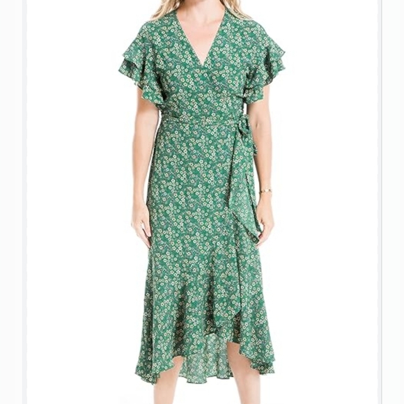 NWT $128 Max Studio Ruffle Wrap Floral Dress - Picture 3 of 12